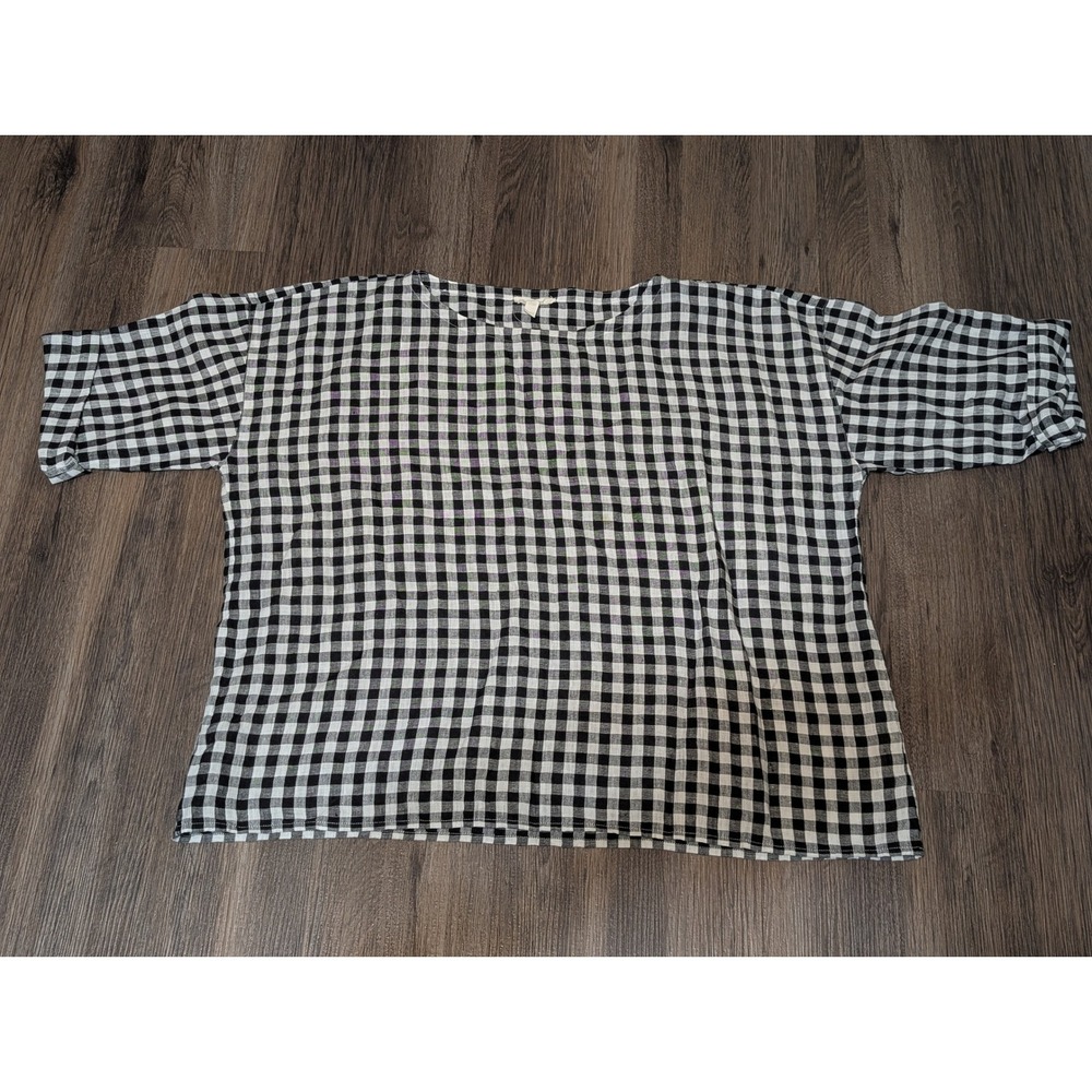Eileen Fisher Black and White Gingham Boxy Blouse